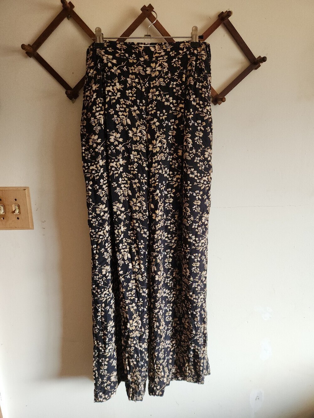The Normal Brand Black Wide Leg Pant Cream Floral Motif Medium Fully Lined